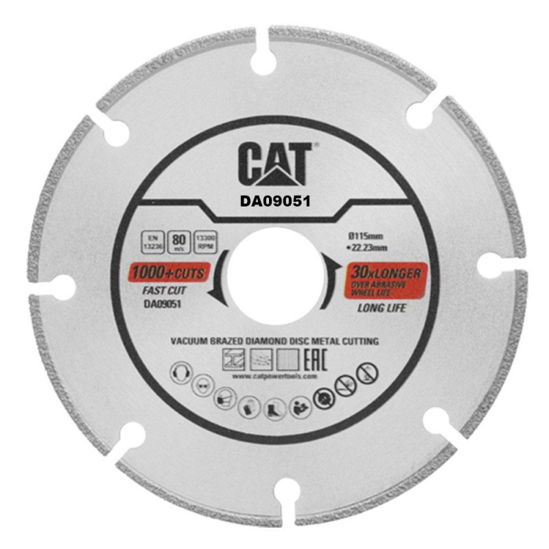 CAT DA09051 115mm Profesyonel Çelik, İnox, Demir Elmas Metal Kesme Diski (Soketli, Aralıklı Kenar)