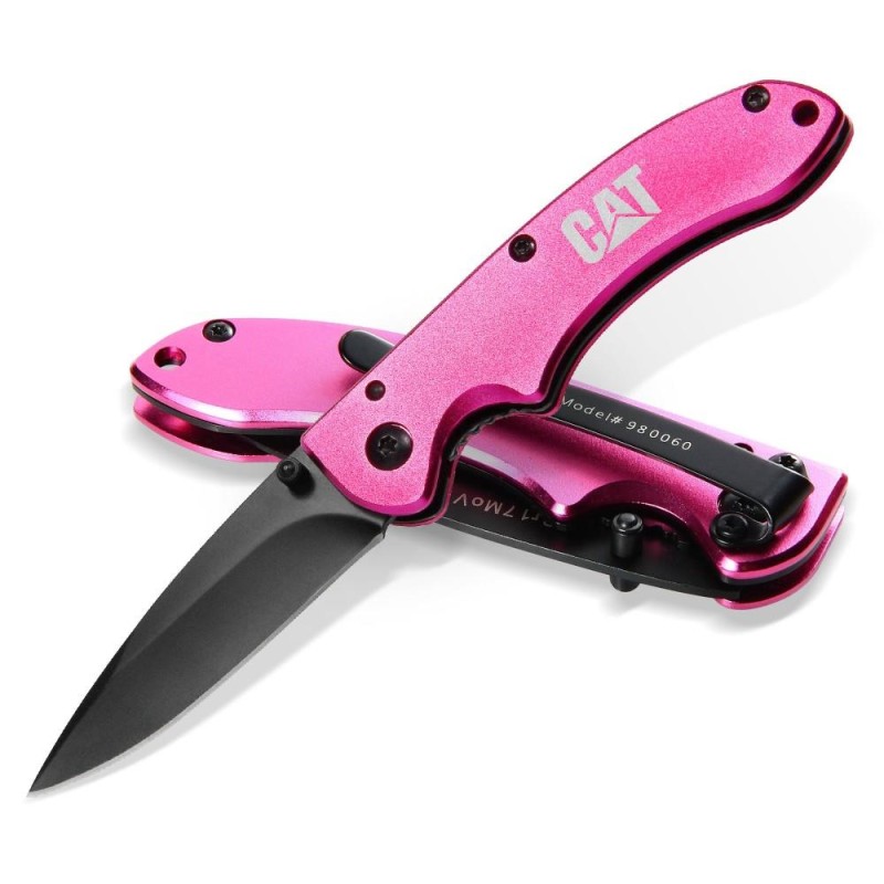 CAT DA980060 Kemer Askı Kancalı Katlanabilir 15CM Paslanmaz Çelik Pembe Kamp Çakısı