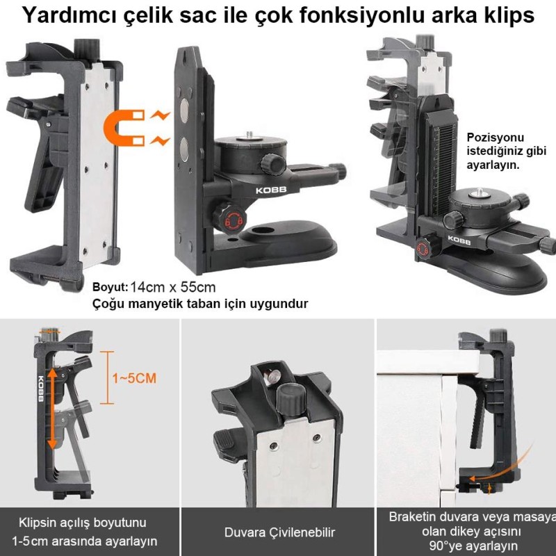 KOBB KBL10SET Mıknatıslı Hassas Ayarlanabilir Lazer Hizalama Aparatı+Mıknatıslı Lazer Hizalama Aparatı