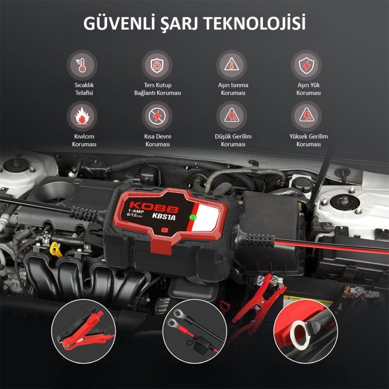 KOBB KBS1A 6V/12V 30Ah Akıllı Akü Şarj ve Akü Bakım / Desülfatör