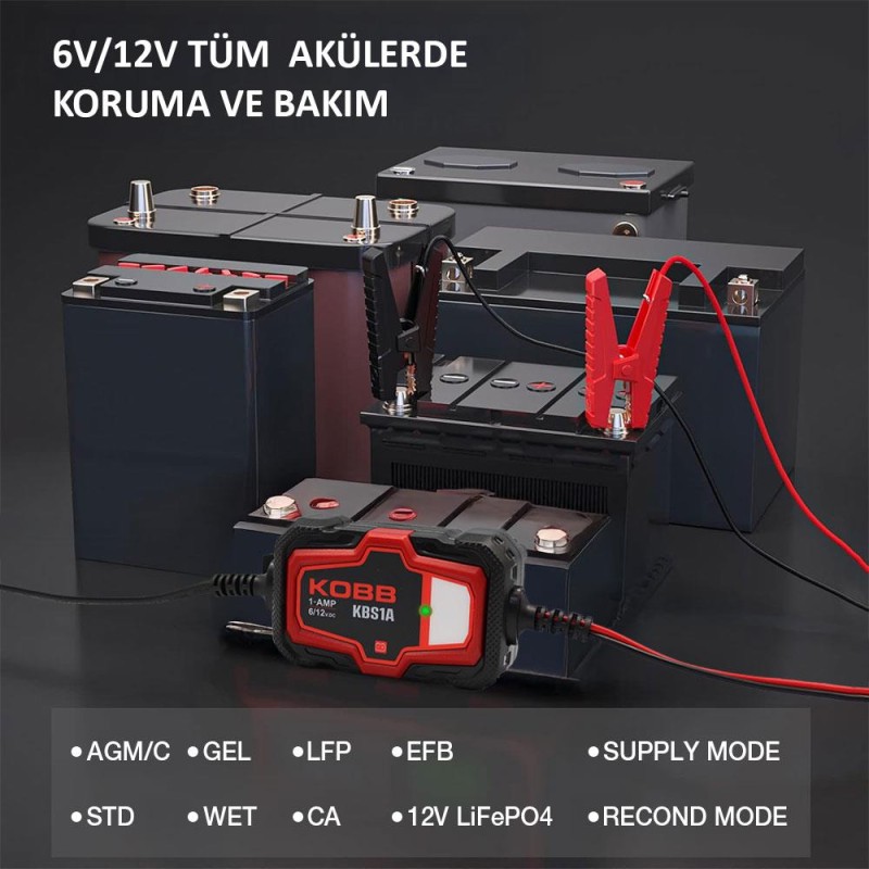 KOBB KBS1A 6V/12V 30Ah Akıllı Akü Şarj ve Akü Bakım / Desülfatör