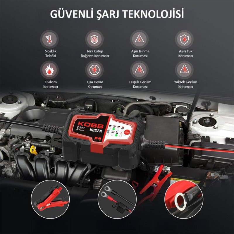 KOBB KBS2A 6V/12V 60Ah Akıllı Akü Şarj ve Akü Bakım / Desülfatör
