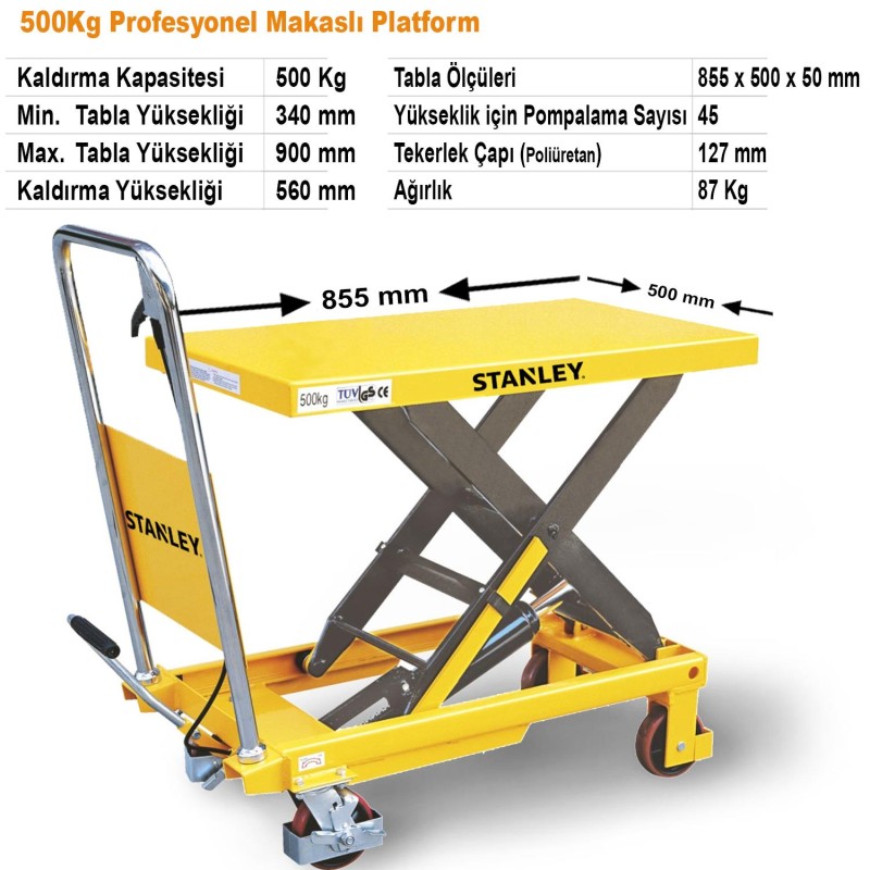 Stanley X500 500Kg Profesyonel Makaslı Platform