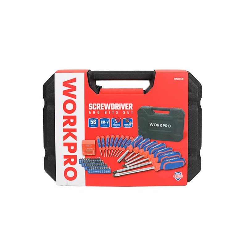 WORKPRO WP200518 56 Parça CR-V Manyetik Profesyonel Tornavida & Bits Uç Seti