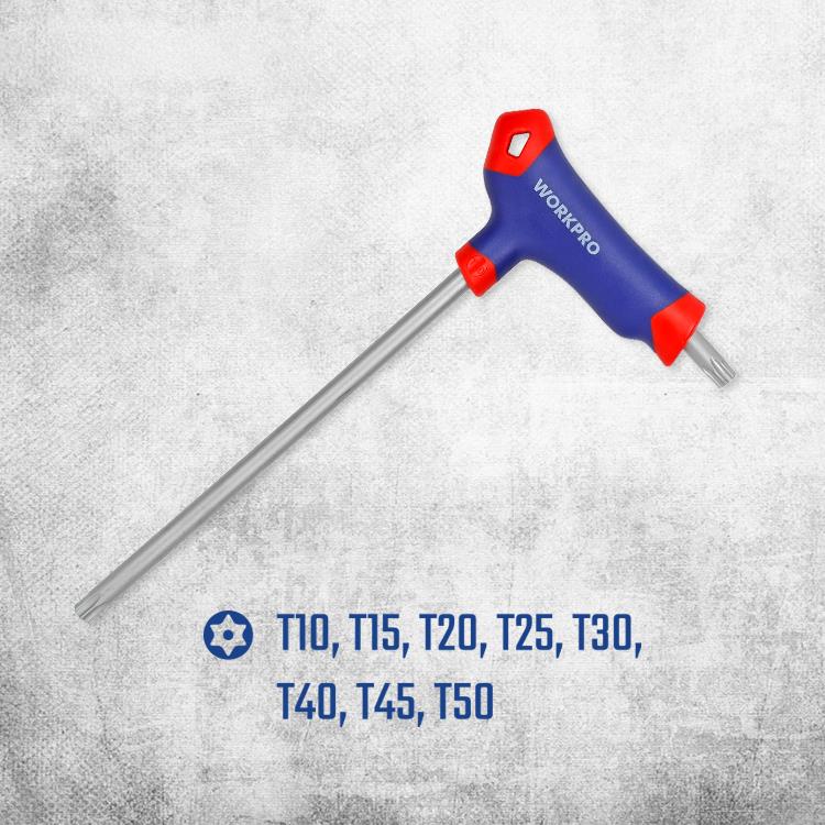 WORKPRO WP200543 8 Parça CR-V T Tipi Uzun Delikli Torx Profesyonel Allen Anahtar Takımı