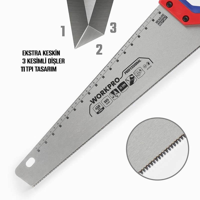 WORKPRO WP215010 450mm SK5 11 TPI Ağır Hizmet Tipi El Testeresi