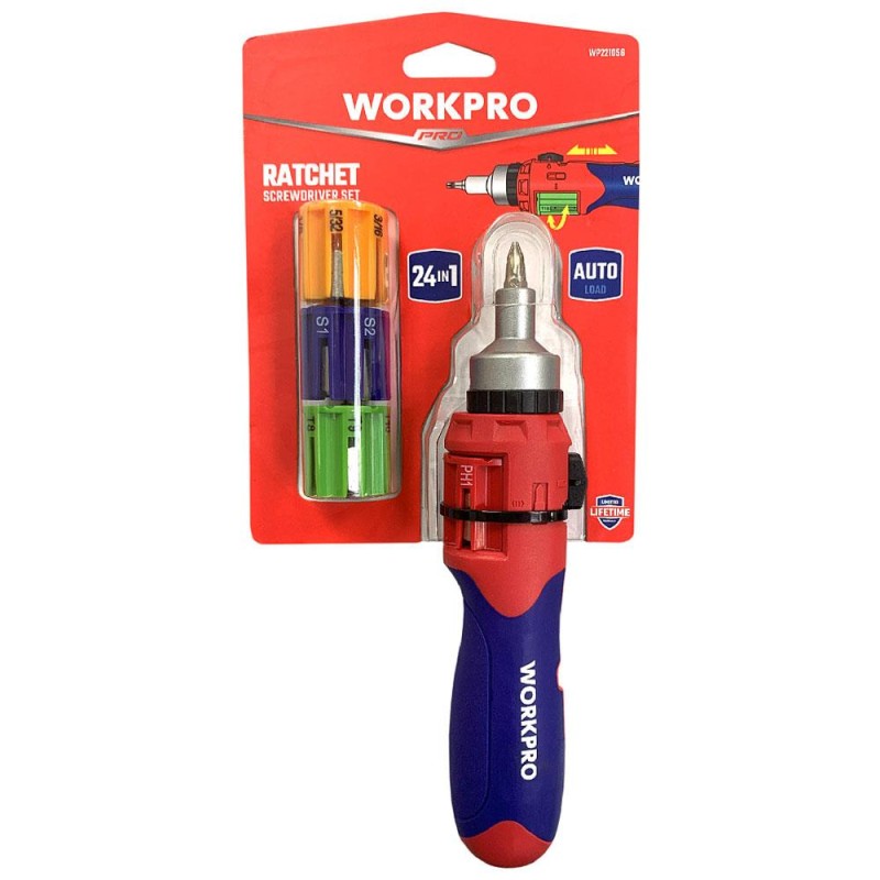 WORKPRO WP221056 24 Parça Profesyonel CR-V Cırcırlı Bits Tornavida Seti