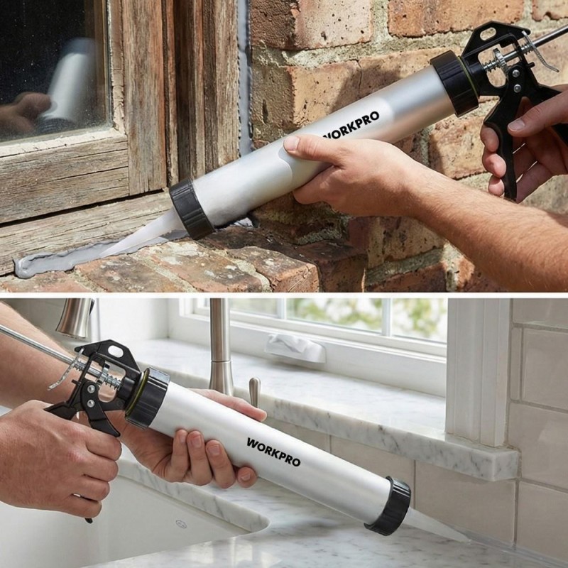 WORKPRO WP224006 590ml 6 Parça Alüminyum Profesyonel Sosis Tipi Silikon Tabancası