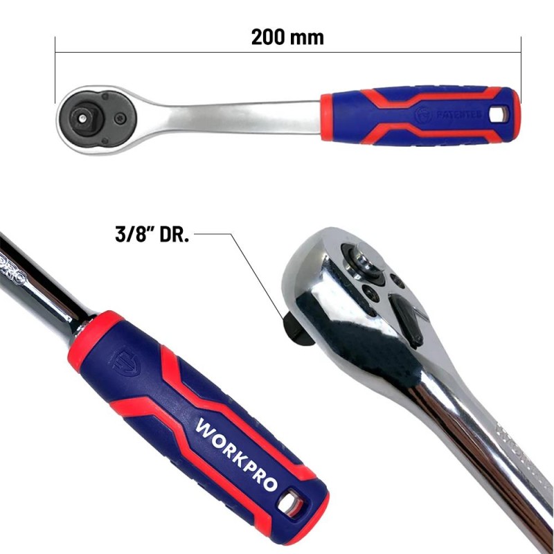 WORKPRO WP271008 3/8’’ Cr-V Profesyonel Cırcır Lokma Kolu