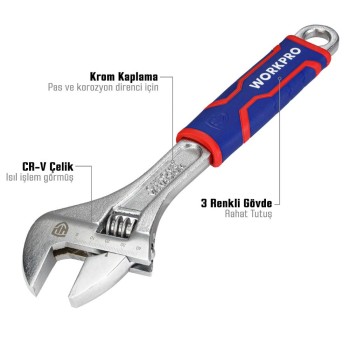 WORKPRO WP272013 300mm Cr-V Profesyonel Kurbağacık Anahtar
