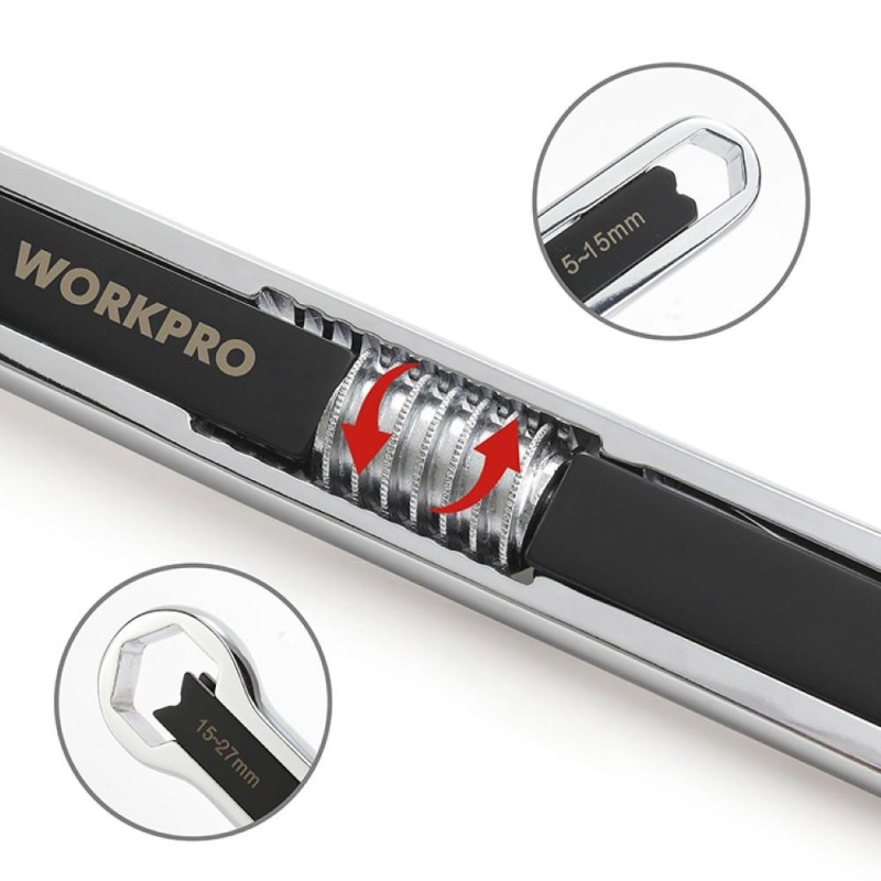 WORKPRO WP272016 5/27mm CR-V Üniversal Ayarlanabilir Çift Başlı Anahtar