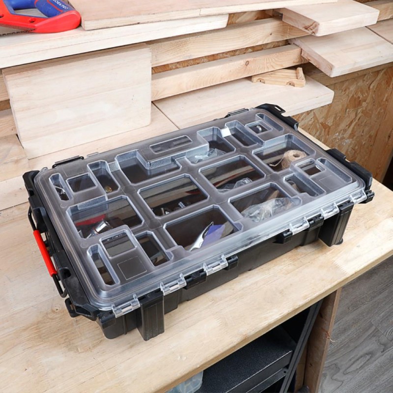 WORKPRO WP283029 24Lt 12 Gözlü Şeffaf Kapaklı İstiflenebilir 56x35x12,5cm Profesyonel Organizer Takım Çantası