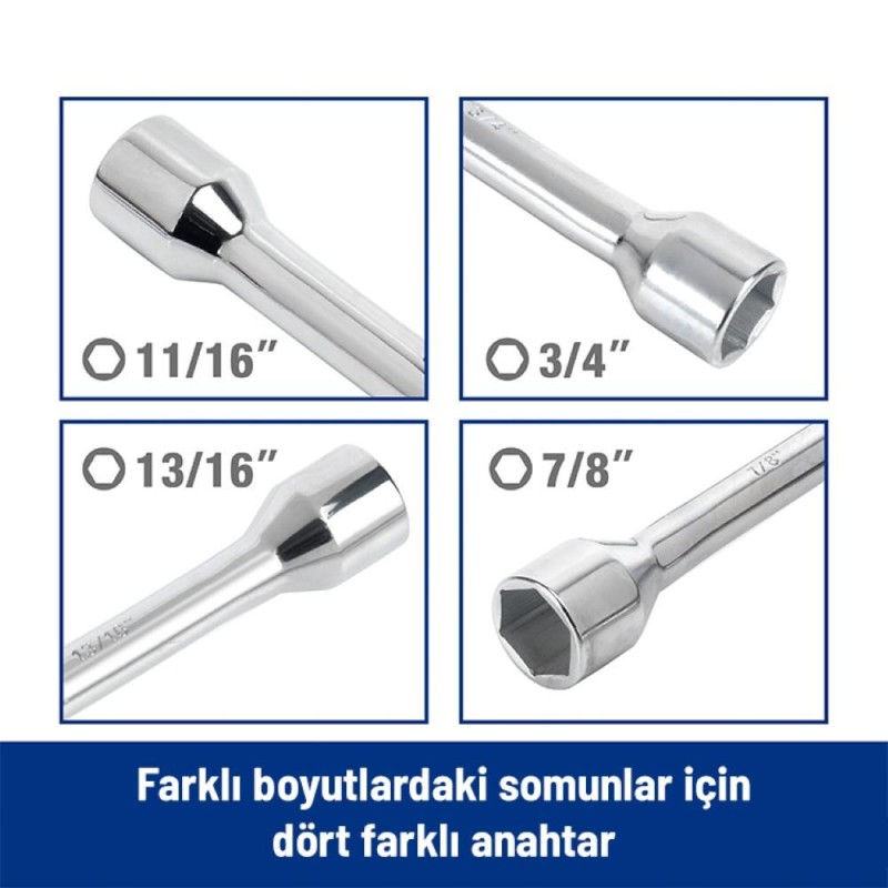 WORKPRO WP314005 17 19 21 23 Cr-V 400mm 4 Kollu Profesyonel Bijon Anahtarı