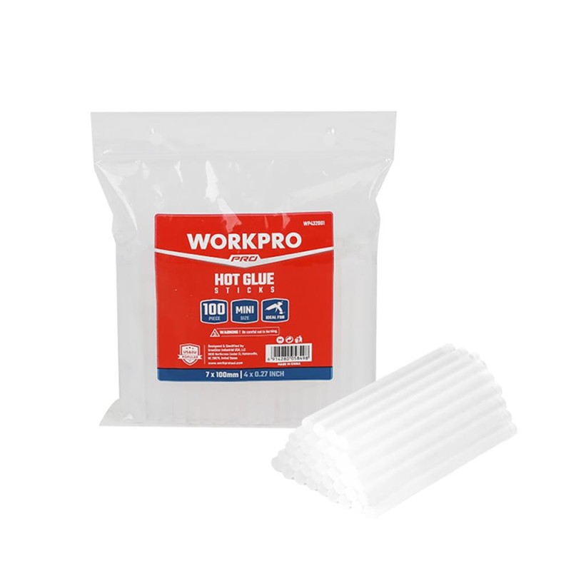 WORKPRO WP432001 7x100mm Sıcak Silikon Tabancası İçin 100 Adet Şeffaf Yedek Silikon/Mum